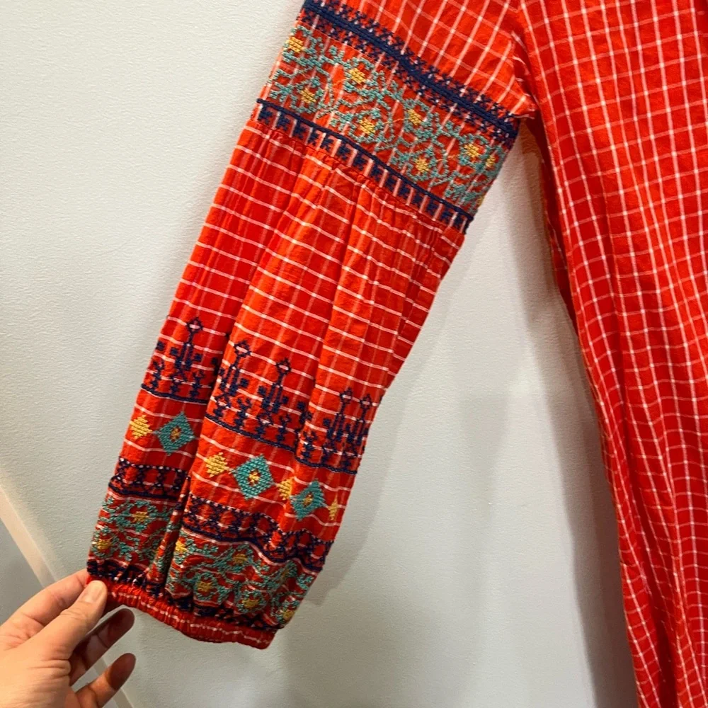 Uncle Frank Long Sleeve Peasant Dress Size XS‎ Orange Embroidered 100% Cotton - Picture 2 of 6
